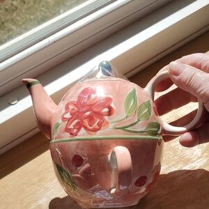 April Cornell Pink and Green Floral Teapot
